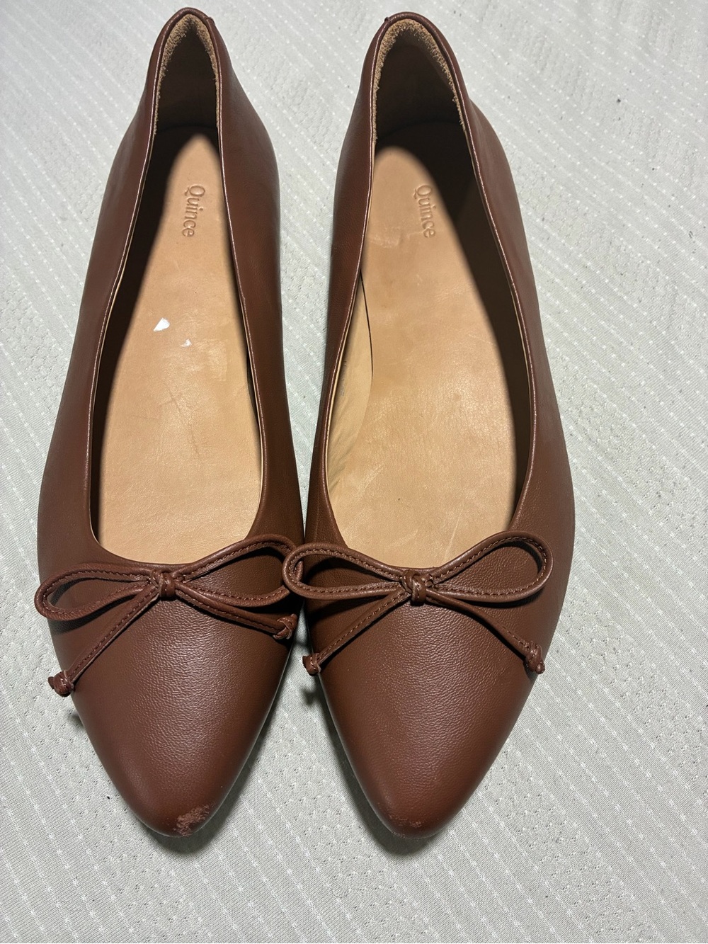 Quince Brown Pointed-Toe Bow Flats for Women